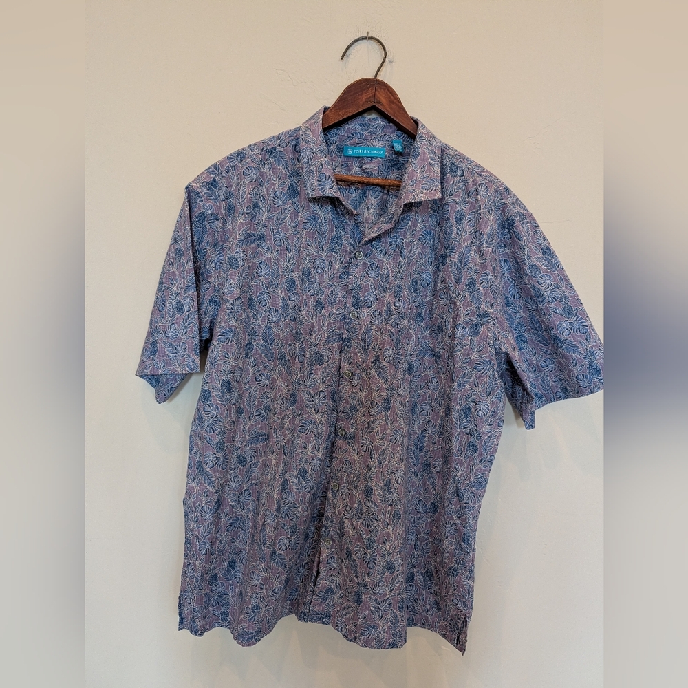 Tori Richard Hawaiian Cabana Resort Wear Palm Leaf Short Sleeve Shirt Size XL